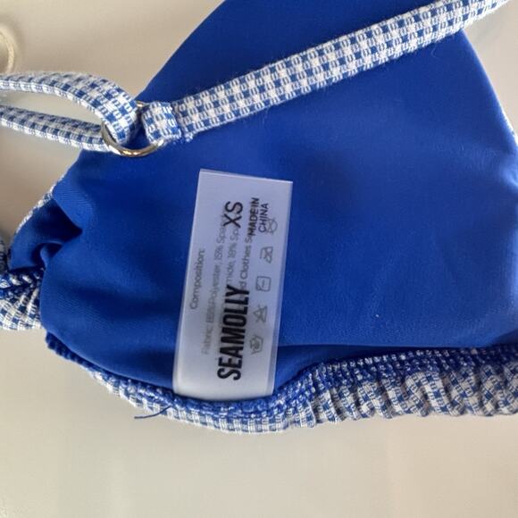 Seamolly Blue White Gingham Check Seashell Tie Sides Bikini Swimsuit XS NWT - Picture 7 of 12